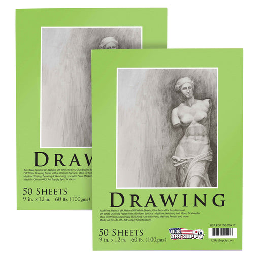 9" x 12" Premium Drawing Paper Pad, 60 Pound (100gsm), Pad of 50-Sheets, Great for All Mixed Media Uses (Pack of 2 Pads)