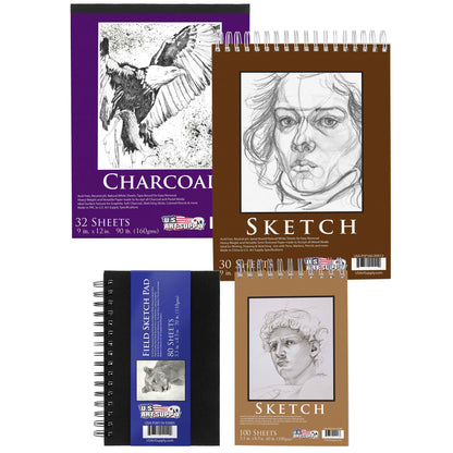 4-Pad Sketch Book and Drawing Paper Set (242 Sheets) - Sizes (5.5 x 8.5 and 9 x 12 Inch) Spiral Bound, Artist Drawing Pads for Mixed Media
