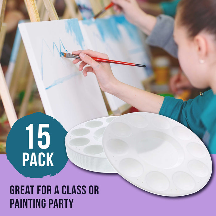 U.S. Art Supply 11-Well Round Plastic Artist Painting Palette (Pack of 15) - Paint Color Mixing Trays - Kids Parties, Art Students, Acrylic Watercolor