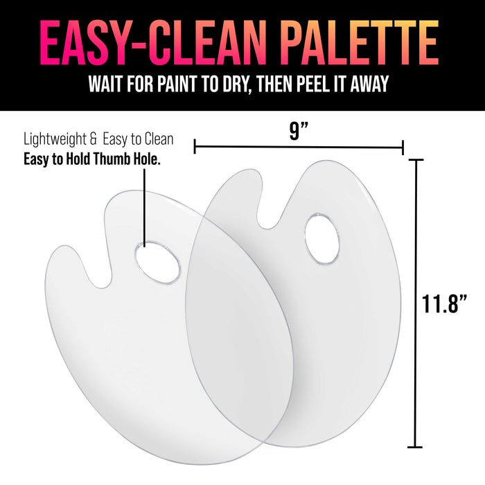 U.S. Art Supply 9" x 11.8" Clear Oval-Shaped Acrylic Painting Palette (Pack of 2) - Transparent Plastic Artist Paint Color Mixing Trays - Non-Stick
