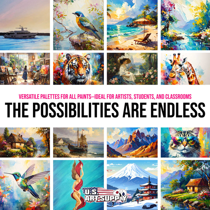 U.S. Art Supply 9" x 11.8" Clear Oval-Shaped Acrylic Painting Palette (Pack of 2) - Transparent Plastic Artist Paint Color Mixing Trays - Non-Stick