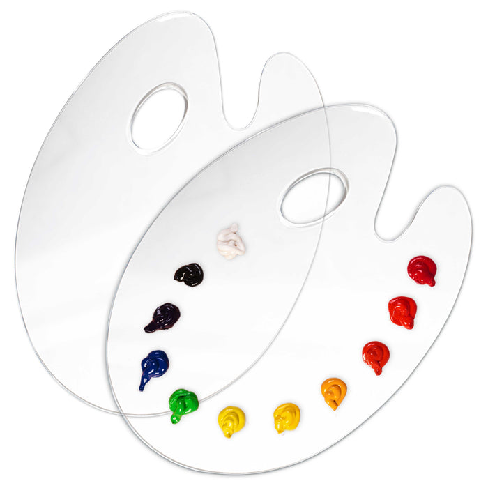 U.S. Art Supply 9" x 11.8" Clear Oval-Shaped Acrylic Painting Palette (Pack of 2) - Transparent Plastic Artist Paint Color Mixing Trays - Non-Stick