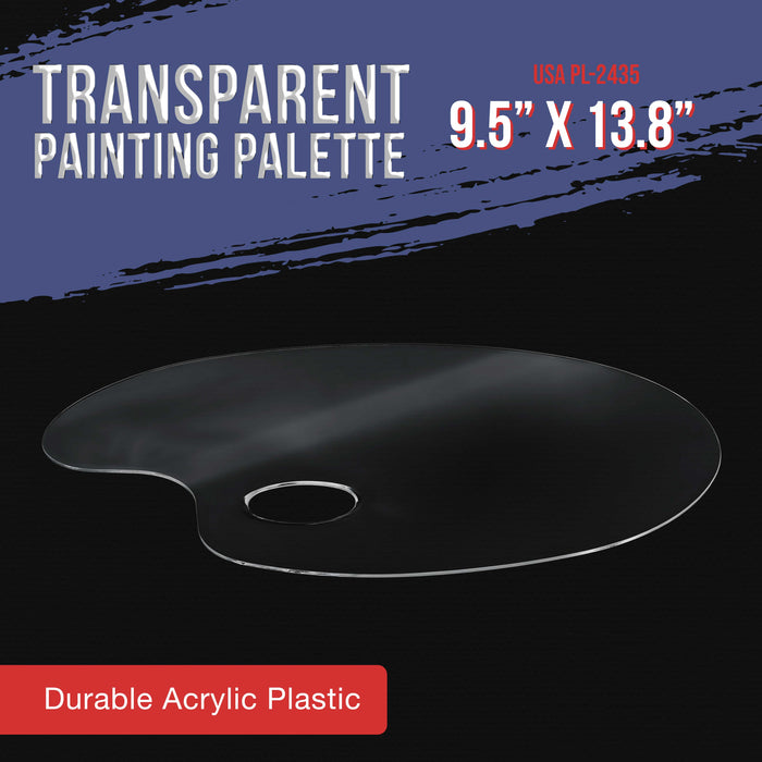 U.S. Art Supply 9.5" x 13.8" Clear Oval-Shaped Acrylic Painting Palette - Transparent Plastic Artist Paint Color Mixing Tray - Non-Stick, Easy Clean