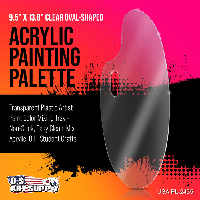 U.S. Art Supply 9.5" x 13.8" Clear Oval-Shaped Acrylic Painting Palette - Transparent Plastic Artist Paint Color Mixing Tray - Non-Stick, Easy Clean