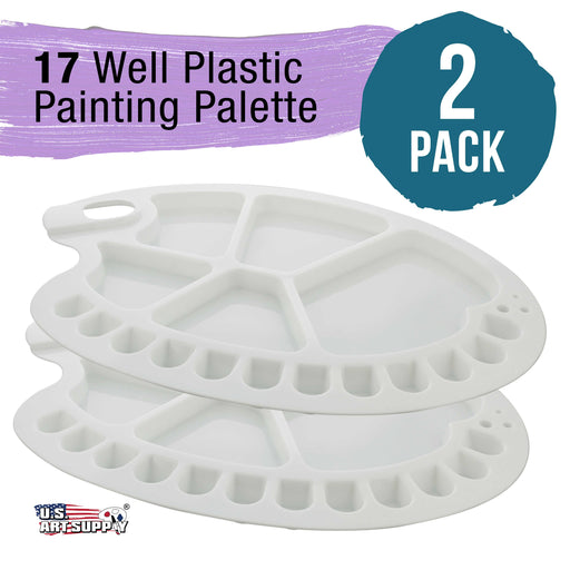 10" x 13.5" Clear Oval Acrylic Painting Palette with 17 Paint Wells (2 Pack) - Artists Transparent Plastic Mixing Paint Palette Tray - Non-Stick Surface for Acrylic and Oil Paint