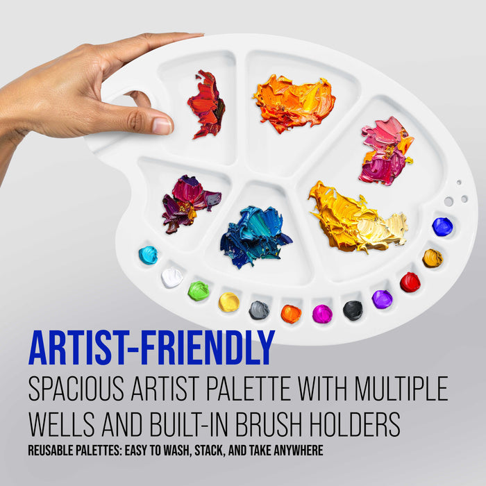 10" x 13.5" Clear Oval Acrylic Painting Palette with 17 Paint Wells (2 Pack) - Artists Transparent Plastic Mixing Paint Palette Tray - Non-Stick Surface for Acrylic and Oil Paint