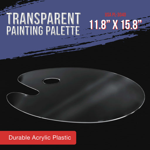 U.S. Art Supply 11.8" x 15.8" Clear Oval-Shaped Acrylic Painting Palette - Plastic Artist Paint Mixing Tray