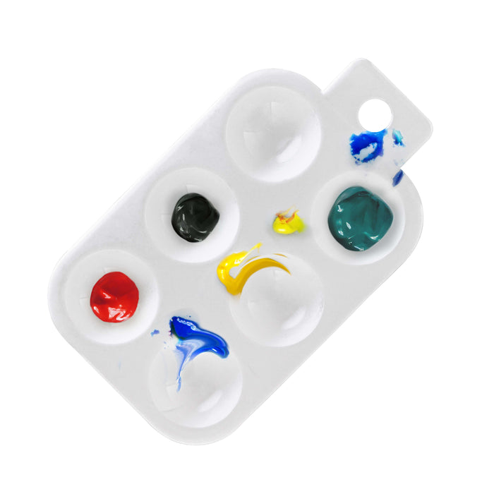 FAVOMOTO Small Silicone Paint Tray Palette - 6 Well Watercolor Palette and  Oil Painting Tray with Color Mixing Plate,3.73X2.55in