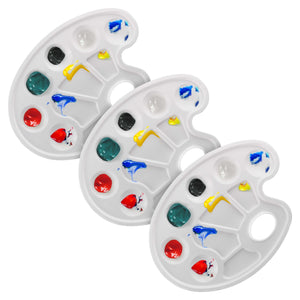 10-Well Plastic Artist Painting Palette (Pack of 3) - Paint Color Mixing Trays - Kids, Students, Fun Parties, Acrylic, Oil, Watercolor