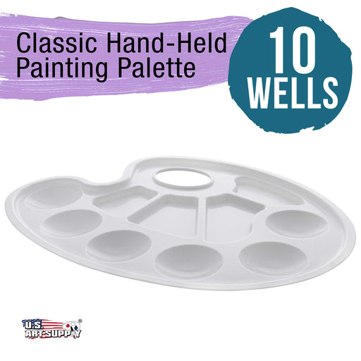 U.S. Art Supply 10-Well Plastic Artist Painting Palette - Paint Color Mixing Tray - Kids, Students, Fun Parties - Brush Mix Acrylic, Oil, Watercolor