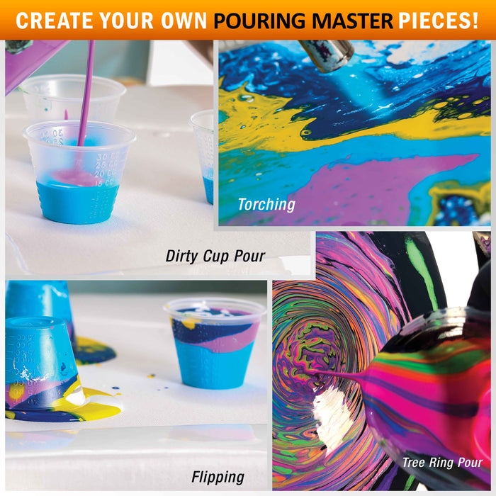 36-Color Ready to Pour Acrylic Pouring Paint Set with Silicone Oil & Gloss Medium - Premium Pre-Mixed High Flow 2-Ounce & 8-Ounce Bottles
