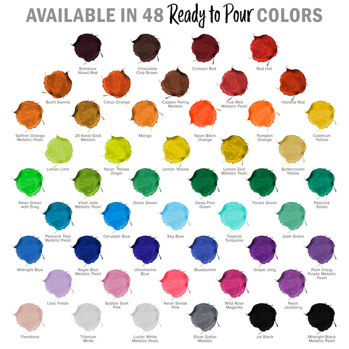 48 Color Ready to Pour Acrylic Pouring Paint Set - Premium Pre-Mixed High Flow 2-Ounce Bottles - for Canvas, Wood, Paper, Crafts, Tile, Rocks and More