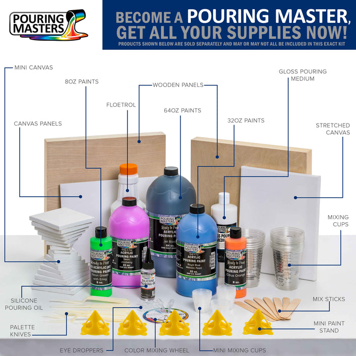 84-Color Ready to Pour Acrylic Pouring Paint Set with Silicone Oil & Gloss Medium - Premium Pre-Mixed High Flow 2-Ounce & 8-Ounce Bottles