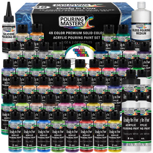 48-Color Ready-to-Pour Acrylic Pouring Paint Set: Premium Pre-Mixed, Silicone Oil & Gloss Medium, 2oz & 8oz Bottles, for Canvas, Wood & Crafts