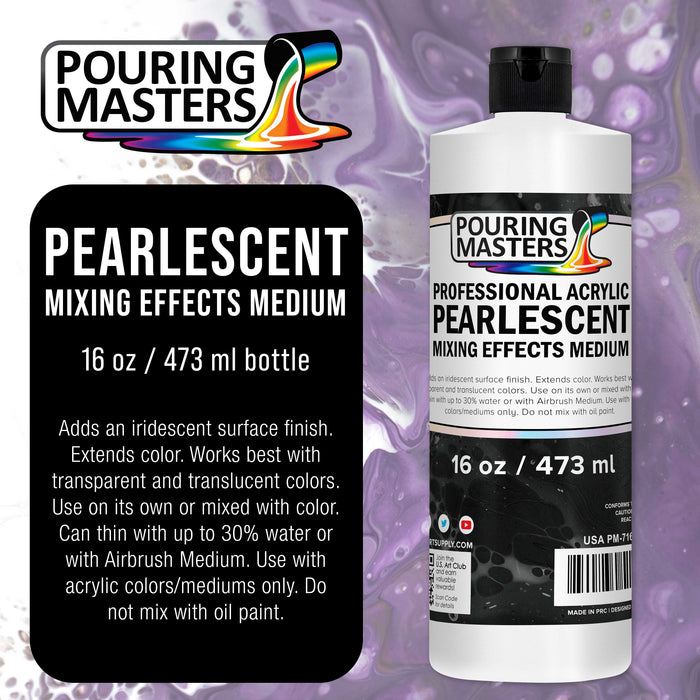 Pouring Masters Professional Acrylic Pearlescent Mixing Effects Medium - 16-Ounce