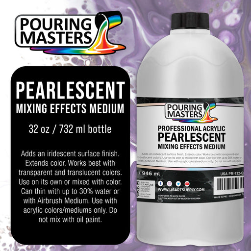 32 Oz (Quart) Acrylic Pearlescent Effects Medium - Creates Pearl Iridescent Metallic Shimmer for Fluid Art & Acrylic Painting