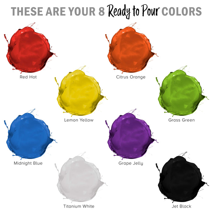8-Color Ready-to-Pour Acrylic Pouring Paint Set, with Silicone Oil & Gloss Medium, 8oz Bottles, Pour Paint Supplies for Canvas & Crafts