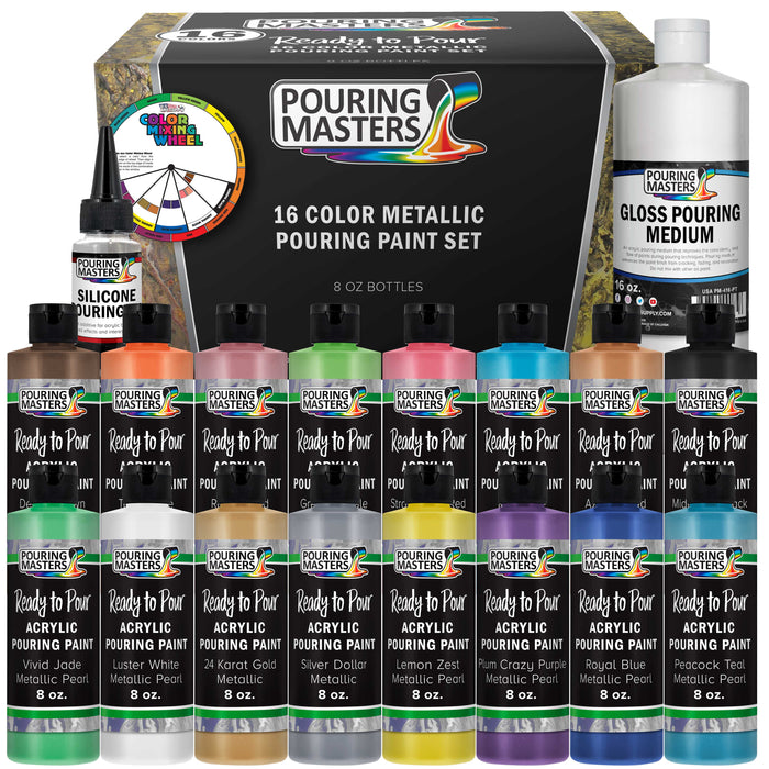 16-Color Metallic Ready to Pour Acrylic Metallic Pouring Paint Set