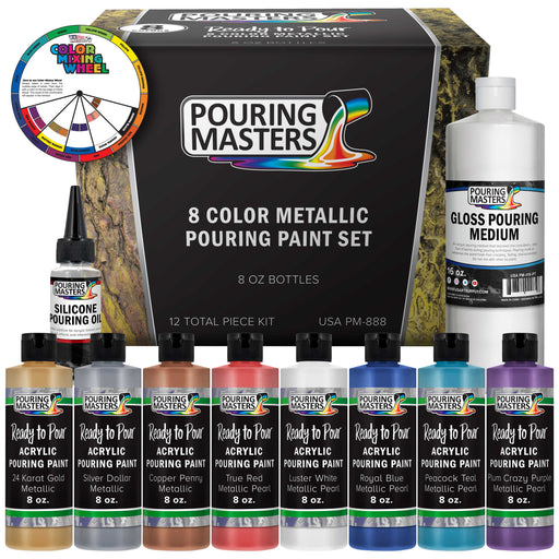8-Color Metallic Ready to Pour Acrylic Metallic Pouring Paint Set - Premium Pre-Mixed High Flow 8-Ounce Bottles - Painting Canvas, Wood, Crafts, Tile