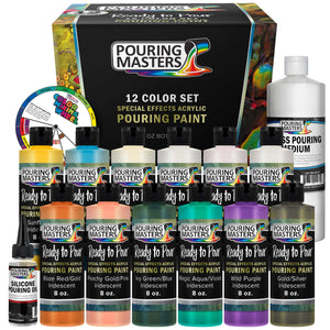 12-Color Ready-to-Pour Acrylic Pouring Paint Set, with Silicone Oil & Gloss Medium, 8oz Bottles, Pour Paint Supplies for Canvas & Crafts