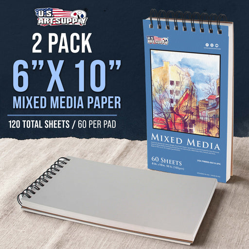 6 x 10" Mixed Media Sketchbook, 2 Pack (60 Sheets), 98 lb (160 gsm) - Spiral-Bound Pad with Perforated Acid-Free Paper - Artist Sketch Book For Drawing, Painting, Watercolor