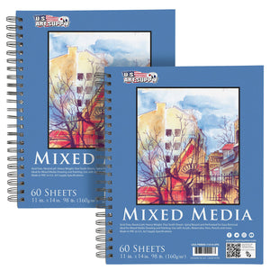11 x 14" Mixed Media Sketchbook, 2 Pack (60 Sheets), 98 lb (160 gsm) - Spiral-Bound Pad with Perforated Acid-Free Paper - Artist Sketch Book For Drawing, Painting, Watercolor