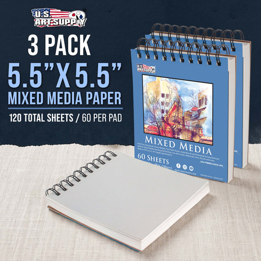 5.5 x 5.5" Mixed Media Sketchbook,3 Pack (60 Sheets), 98 lb (160 gsm) - Spiral-Bound Pad with Perforated Acid-Free Paper - Artist Sketch Book For Drawing, Painting, Watercolor