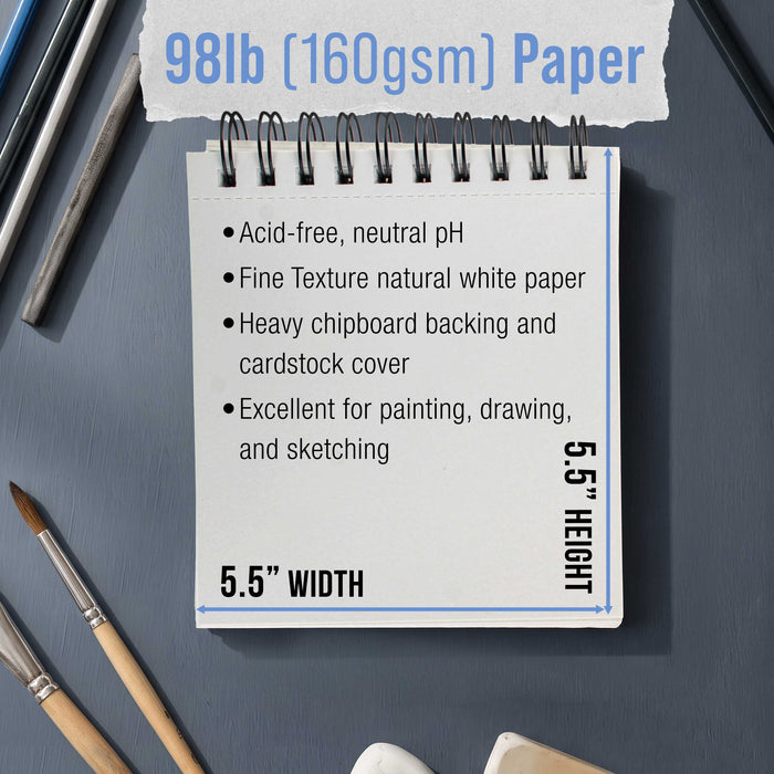 5.5 x 5.5" Mixed Media Sketchbook,3 Pack (60 Sheets), 98 lb (160 gsm) - Spiral-Bound Pad with Perforated Acid-Free Paper - Artist Sketch Book For Drawing, Painting, Watercolor