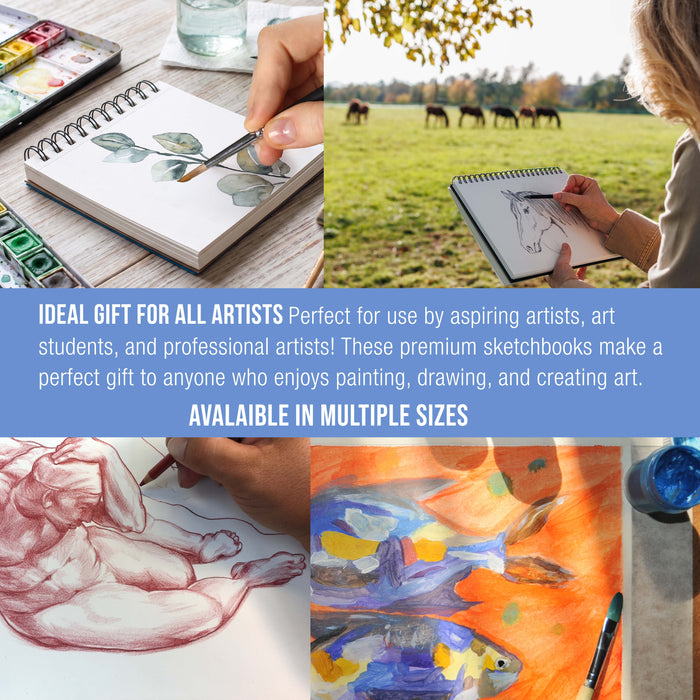 5.5 x 5.5" Mixed Media Sketchbook,3 Pack (60 Sheets), 98 lb (160 gsm) - Spiral-Bound Pad with Perforated Acid-Free Paper - Artist Sketch Book For Drawing, Painting, Watercolor