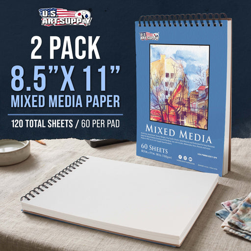 8.5 x 11" Mixed Media Sketchbook, 2 Pack (60 Sheets), 98 lb (160 gsm) - Spiral-Bound Pad with Perforated Acid-Free Paper - Artist Sketch Book For Drawing, Painting, Watercolor
