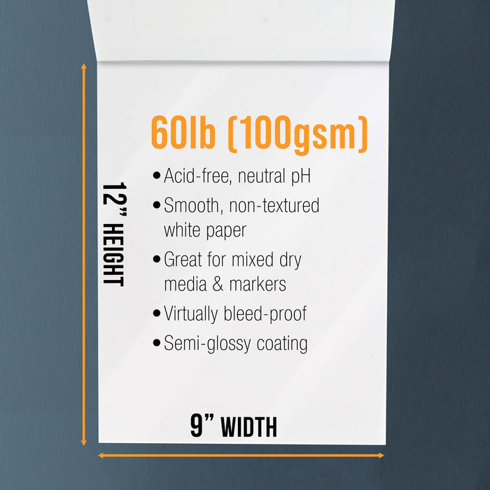 9’ x 12" Premium Manga Marker Paper Pad (2 Pack, 48 Sheets Total) - 60lb (100gsm) Drawing Sketchbook for Alcohol & Acrylic Paint Markers