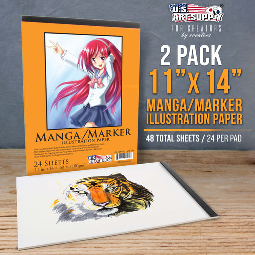 11’ x 14" Premium Manga Marker Paper Pad (2 Pack, 48 Sheets Total) - 60lb (100gsm) Drawing Sketchbook for Alcohol & Acrylic Paint Markers