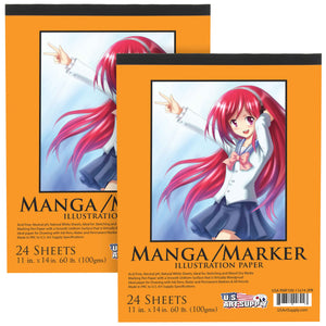 11" x 14" Premium Manga Marker Paper Pad (2 Pack, 48 Sheets Total) - 60lb (100gsm) Drawing Sketchbook for Alcohol & Acrylic Paint Markers