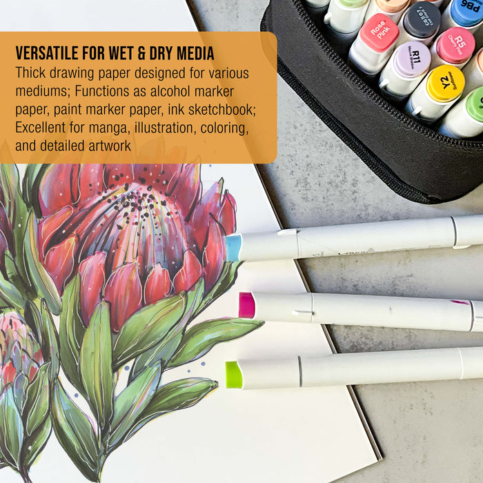 6 x 10" Premium Manga Marker Paper Pad (2 Pack, 48 Sheets Total) - 60lb (100gsm) Drawing Sketchbook for Alcohol & Acrylic Paint Markers