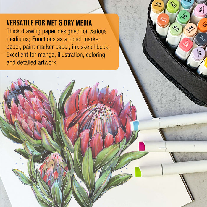 8.5 x 8.5" Premium Manga Marker Paper Pad (2 Pack, 48 Sheets Total) - 60lb (100gsm) Drawing Sketchbook for Alcohol & Acrylic Paint Markers