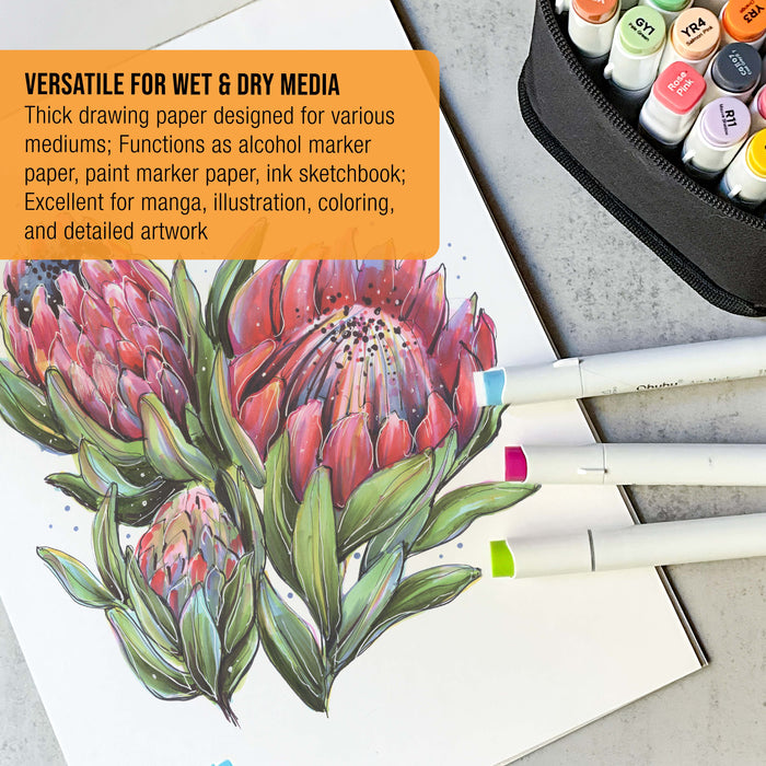8 x 10" Premium Manga Marker Paper Pad (2 Pack, 48 Sheets Total) - 60lb (100gsm) Drawing Sketchbook for Alcohol & Acrylic Paint Markers