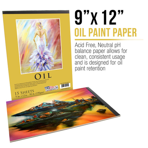 9" x 12" Premium Heavy-Weight Oil Painting Paper Pad, 90 Pound (190gsm), Pad of 15-Sheets (Pack of 2 Pads)