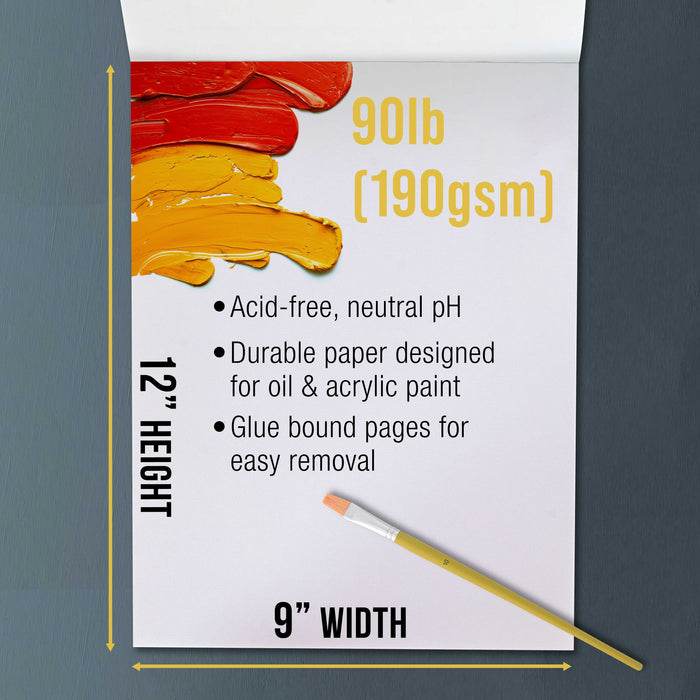 9" x 12" Premium Heavy-Weight Oil Painting Pad (2 Pack, 30 Sheets Total) - 90lb (190gsm) - Oil Pastel Paper for Students and Adults