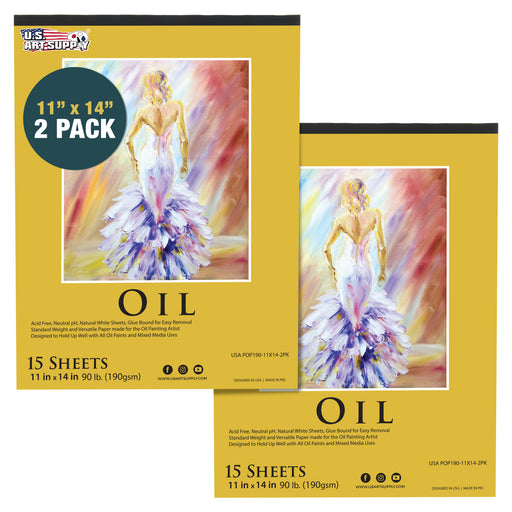 11 x 14" Premium Heavy-Weight Oil Painting Pad (2 Pack, 30 Sheets Total) - 90lb (190gsm) - Oil Pastel Paper for Students and Adults