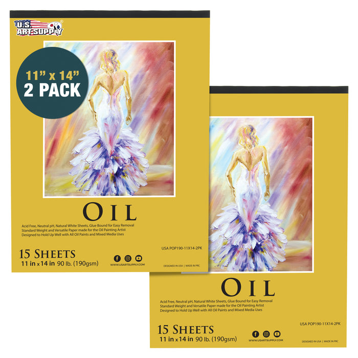 11 x 14" Premium Heavy-Weight Oil Painting Pad (2 Pack, 30 Sheets Total) - 90lb (190gsm) - Oil Pastel Paper for Students and Adults