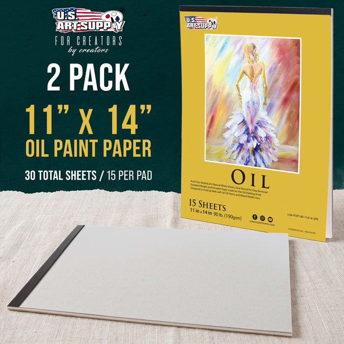 11 x 14" Premium Heavy-Weight Oil Painting Pad (2 Pack, 30 Sheets Total) - 90lb (190gsm) - Oil Pastel Paper for Students and Adults
