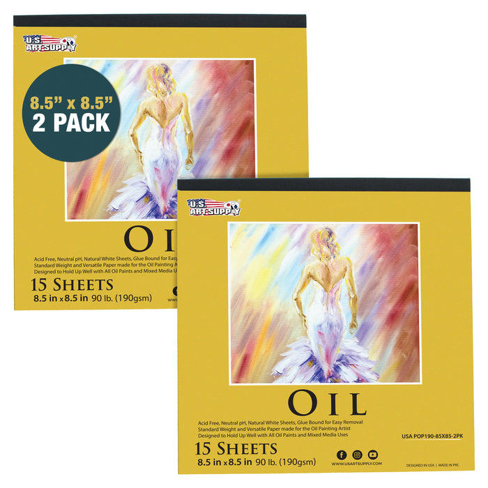 8.5 x 8.5" Premium Heavy-Weight Oil Painting Pad (2 Pack, 30 Sheets Total) - 90lb (190gsm) - Oil Pastel Paper for Students and Adults