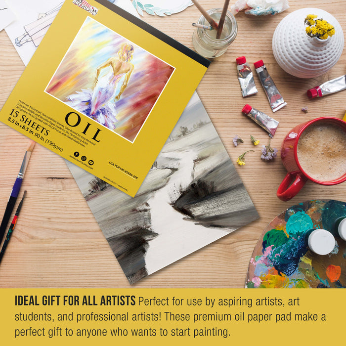 8.5 x 8.5" Premium Heavy-Weight Oil Painting Pad (2 Pack, 30 Sheets Total) - 90lb (190gsm) - Oil Pastel Paper for Students and Adults
