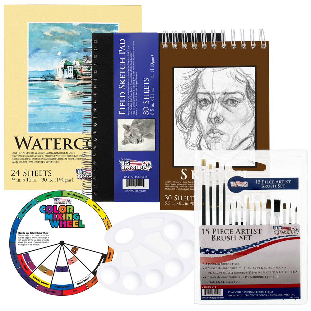20 Piece Artist Drawing, Sketch and Painting - Paper and Brush Accessory Pack