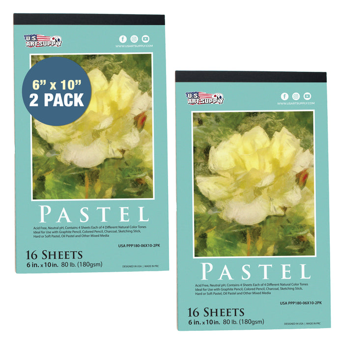6 x 10" Pastel Paper Pad: 2 Pack (32 Sheet Total), 80lb (180gsm), 4 Neutral Toned Colors, Textured Hard or Soft Oil Pastel Paper, Drawing Sketchbook Pad, Mixed Media