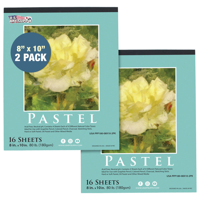 8 x 10" Pastel Paper Pad: 2 Pack (32 Sheet Total), 80lb (180gsm), 4 Neutral Toned Colors, Textured Hard or Soft Oil Pastel Paper, Drawing Sketchbook Pad, Mixed Media