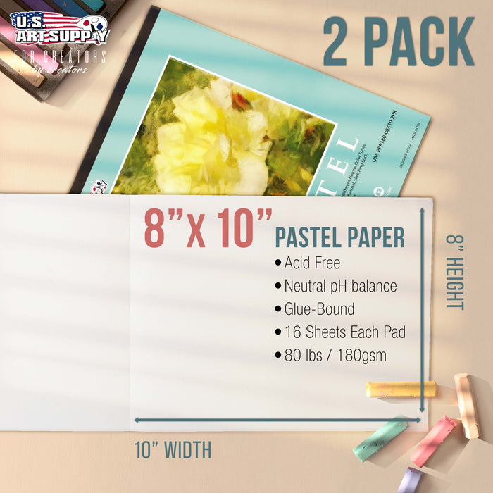 8 x 10" Pastel Paper Pad: 2 Pack (32 Sheet Total), 80lb (180gsm), 4 Neutral Toned Colors, Textured Hard or Soft Oil Pastel Paper, Drawing Sketchbook Pad, Mixed Media