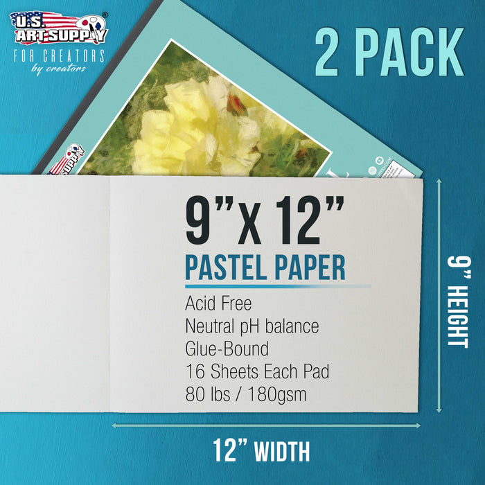 9" x 12" Pastel Paper Pad: 2 Pack (32 Sheet Total), 80lb (180gsm), 4 Neutral Toned Colors, Textured Hard or Soft Oil Pastel Paper, Drawing Sketchbook Pad, Mixed Media