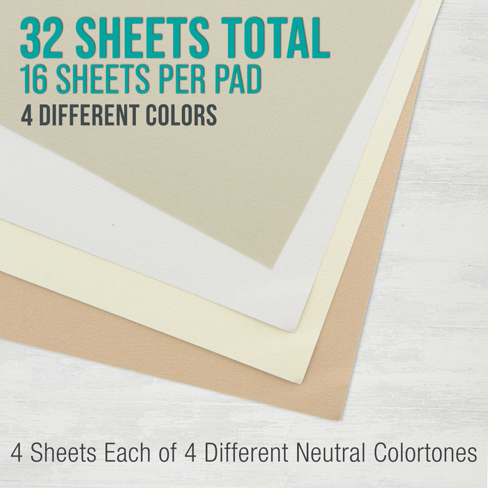 9" x 12" Pastel Paper Pad: 2 Pack (32 Sheet Total), 80lb (180gsm), 4 Neutral Toned Colors, Textured Hard or Soft Oil Pastel Paper, Drawing Sketchbook Pad, Mixed Media