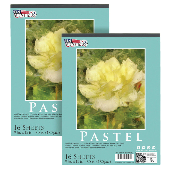 9" x 12" Premium Pastel Paper Pad, 80 Pound (180gsm), Assorted Natural Tone Paper Colors, Pad of 16-Sheets (Pack of 2 Pads)